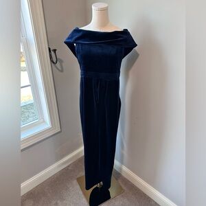 Lulu's Deep Navy Velvet Off-Shoulder Dress